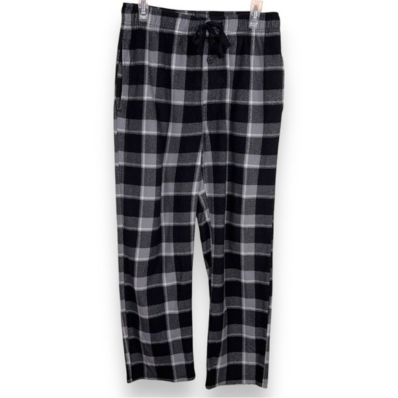 Medium George Black White Plaid Mens Pants Sleepwear Casual Flannel Drawstring - Picture 1 of 12